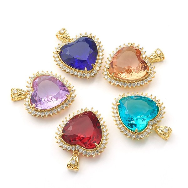 

PandaHall Transparent Faceted Glass Pendants, with Brass Micro Pave Clear Cubic Zirconia Findings, Heart, Golden, Mixed Color, 36.5x36x12mm..., Multicolor