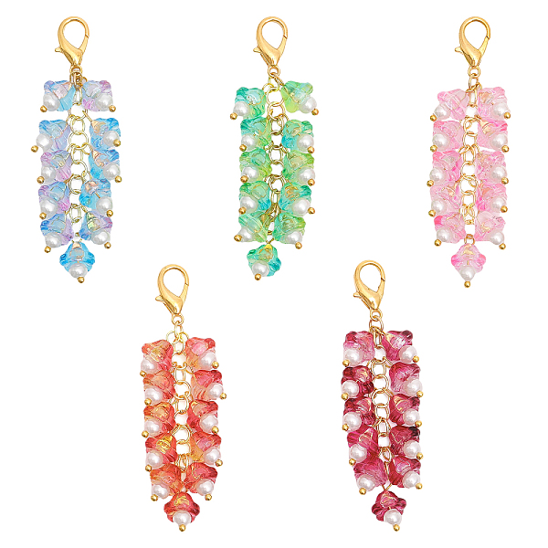

PandaHall CHGCRAFT 10Pcs 5 Colors Trumpet Flower Glass Pendant Decorations with Lobster Clasp Charms for Keychain Purse Backpack Ornament..., Multicolor