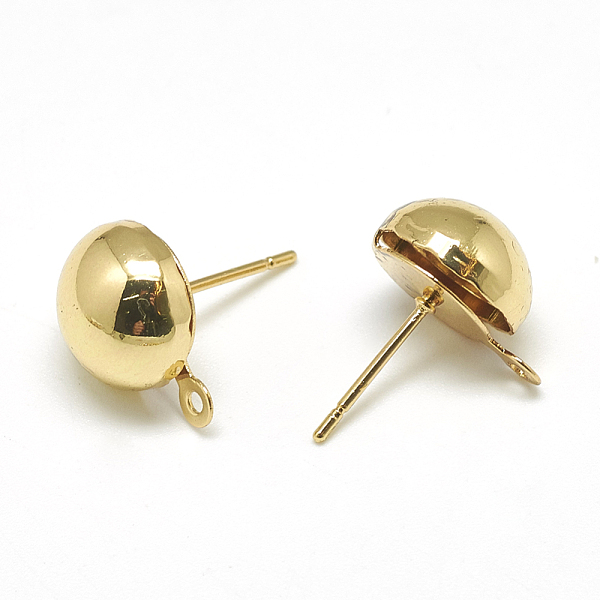

PandaHall Brass Stud Earring Findings, with Loop, Half Round, Real 18K Gold Plated, 13x10mm, Hole: 1mm, Pin: 0.8mm Brass Half Round