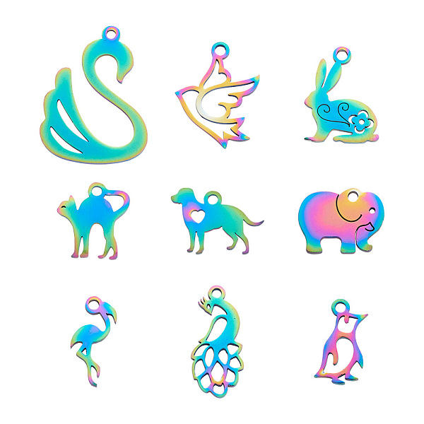 

PandaHall Beadthoven 18Pcs 9 Style 201 Stainless Steel Pendants, Animal, Rainbow Color, 2pcs/style 201 Stainless Steel Other Animal