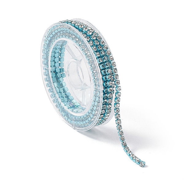 

PandaHall Electrophoresis Brass Rhinestone Strass Chains, Rhinestone Cup Chains, with Spool, Turquoise, 2~2.1mm, about 4.27 Feet(1.3m)/Roll..., Green