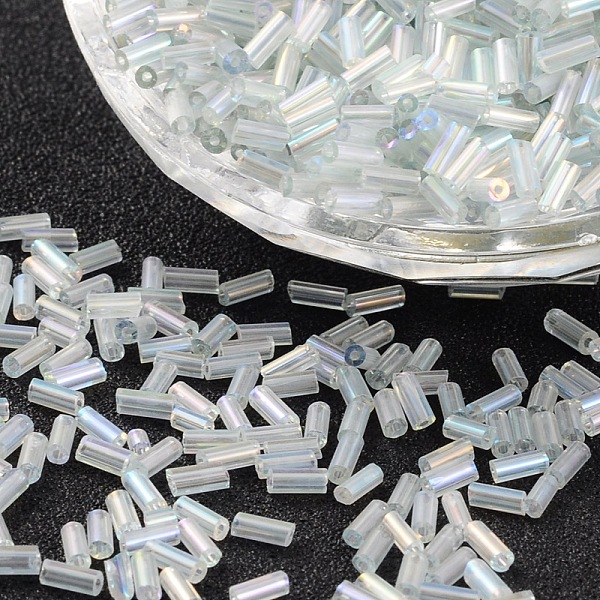 

PandaHall Seed Bugle beads, Clear AB with AB color, 1.8mmx4.5mm, Hole: 0.6mm, about 1555pcs/50g Glass White