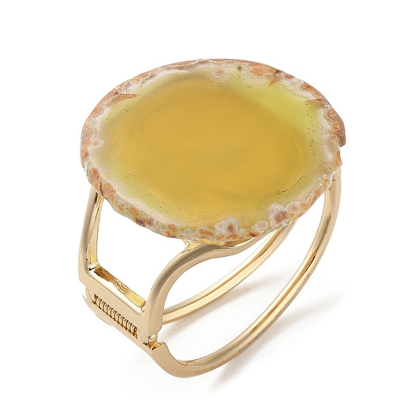 

PandaHall Rack Plating Brass with Natural Agate, Dyed, Bangles for Women, Goldenrod, Inner Diameter: 60x51mm Natural Agate Gold