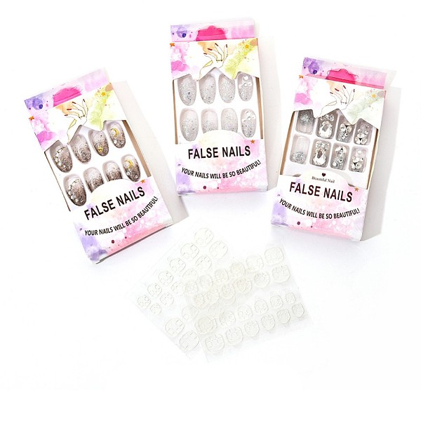 PandaHall Detachable Fake Nail Tips Full Cover False Nails, with Pailette/Sequins & Rhinestone, Star & Moon, Nail Jelly Pastes double-sided...