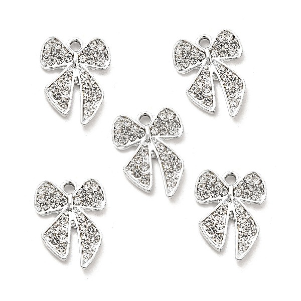 

PandaHall Alloy Crystal Rhinestone Pendants, Bowknot Charms, Platinum, 19.5x15x2.8mm, Hole: 2mm Alloy+Rhinestone Bowknot Clear