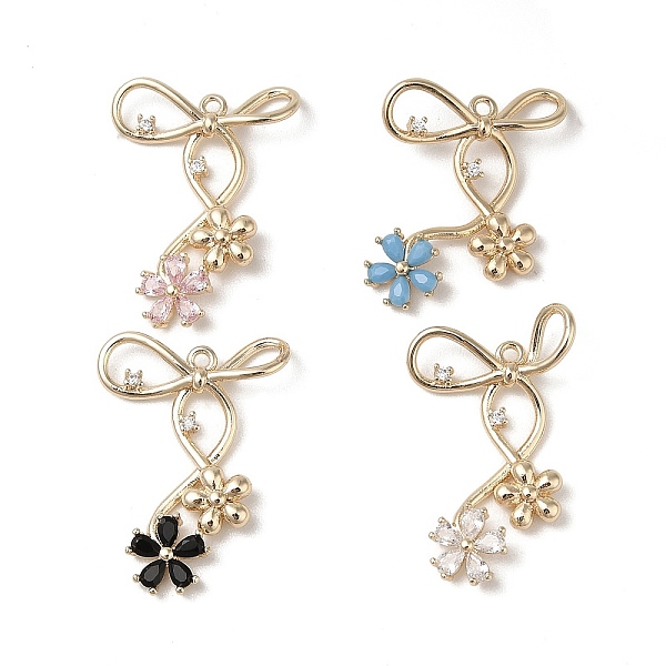 

PandaHall Brass Micro Pave Cubic Zirconia Pendants, with Glass, Flower Charms, Real 18K Gold Plated, 25x18.5x6mm, Hole: 1.2mm Brass+Cubic..., Multicolor