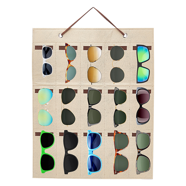 

PandaHall 15-Slot Polyester Felt Sunglasses Organizer Storage Holder Stands, Wall Mounted Eyeglasses Hanging Bag, Eyewear Display, Rectangle..., Orange