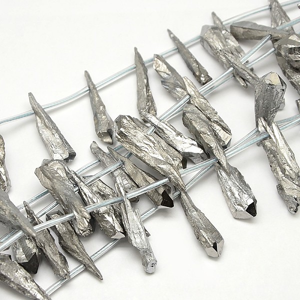 

PandaHall Electroplate Gemstone Natural Quartz Crystal Beads Strands, Nuggets, Silver Plated, Silver, 18~35x6~14x6~12mm, Hole: 1mm, about...