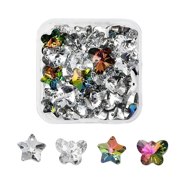 

PandaHall 40Pcs 4 style Electroplated Glass Pendants, Silver Plated Bottom, Faceted, Butterfly & Star, Mixed Color, 12~13x14.5~15x7~8mm..., Multicolor