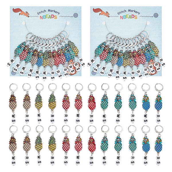 

PandaHall Alloy Enamel & Acrylic Pendant Locking Stitch Markers, 304 Stainless Steel Leverback Earring Stitch Marker, Pineapple with Number..., Multicolor