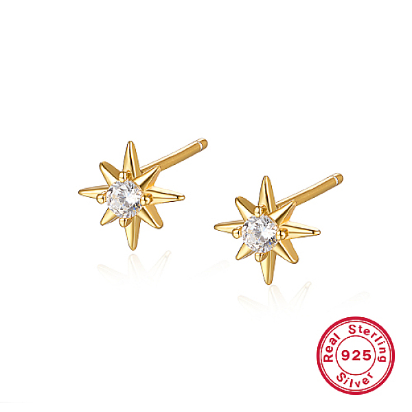 

PandaHall Sterling Silver Stud Earrings for Women, Star, Golden, 7.2mm Sterling Silver Star