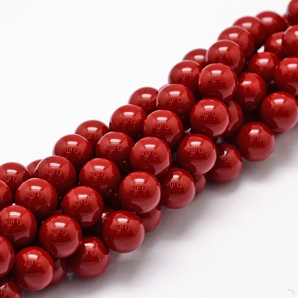 

PandaHall Shell Pearl Beads Strands, Grade A, Round, Dark Red, 8mm, Hole: 0.9mm, about 47pcs/strand, 15.5 inch Shell Pearl Round Red
