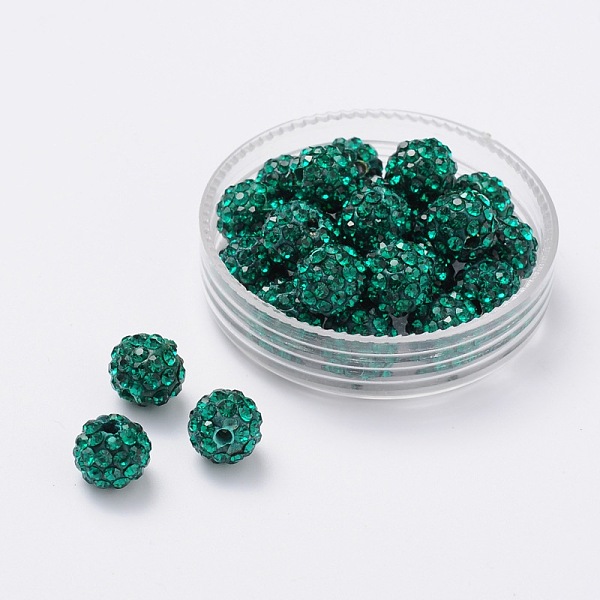 

PandaHall Pave Disco Ball Beads, Polymer Clay Rhinestone Beads, Grade A, Emerald, PP15(2.1~2.2mm), 14mm, Hole: 2mm Polymer Clay+Glass..., Green