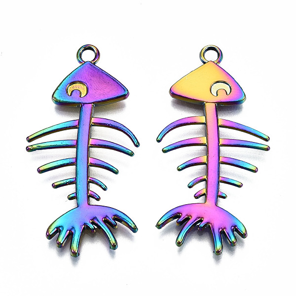 

PandaHall Rainbow Color Alloy Pendants, Cadmium Free & Lead Free, Fishbone, 42x21x2mm, Hole: 2.5mm Alloy Others