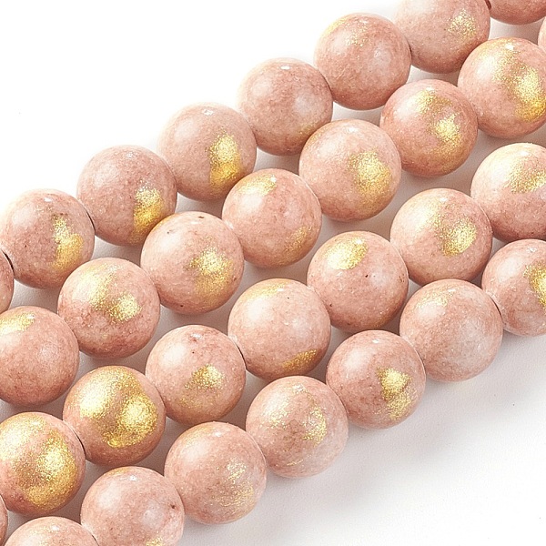

PandaHall Natural Mashan Jade Beads Strands, with Gold Foil, Dyed, Round, Dark Salmon, 8mm, Hole: 1mm, about 50pcs/strand, 15.75 inch(40cm)..., Red