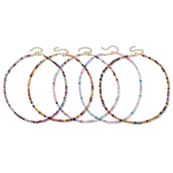 

PandaHall Faceted Round Natural Agate(Dyed & Heated) Beaded Necklaces for Women, Mixed Color, 15.94 inch(40.5cm) Natural Agate Multicolor