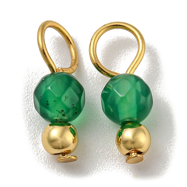 

PandaHall Natural Green Onyx Agate Faceted Round Charms, with Golden Tone Brass Beads and 304 Stainless Steel Loops, 12x4mm, Hole: 2.5mm...