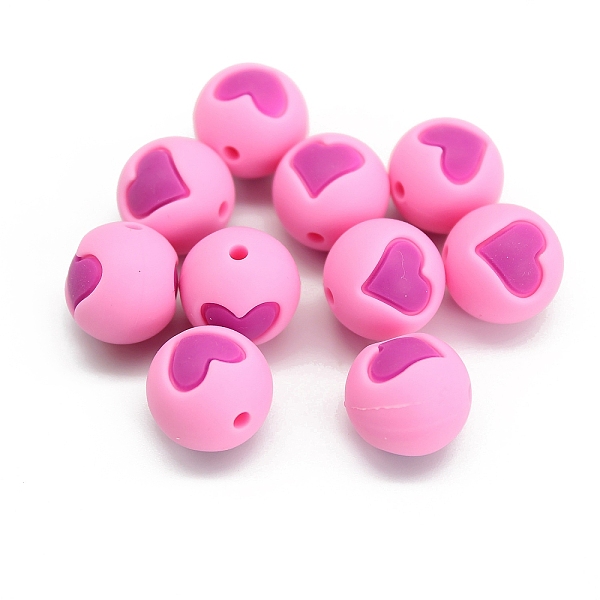 

PandaHall Round with Heart Pattern Food Grade Silicone Beads, Chewing Beads For Teethers, DIY Nursing Necklaces Making, Pearl Pink, 15mm...