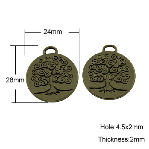 

PandaHall Tibetan Style Alloy Tree of Life Pendants, Lead Free & Cadmium Free & Nickel Free, Flat Round, Antique Bronze, 28x24x2mm, Hole...