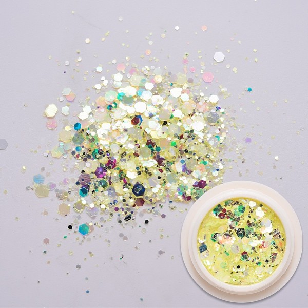 

PandaHall Holographic Nail Glitter Powder Flakes, Hexagons Nail Sequins for DIY Design Manicure Nail Art, Green Yellow, 1~3.5x1~3.5mm, about...