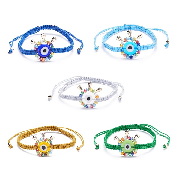 

PandaHall Big Evil Eye Braided Bead Bracelet, Adjustable Lampwork Beads Bracelet for Teen Girl Women, Golden, Mixed Color, Inner Diameter..., Multicolor