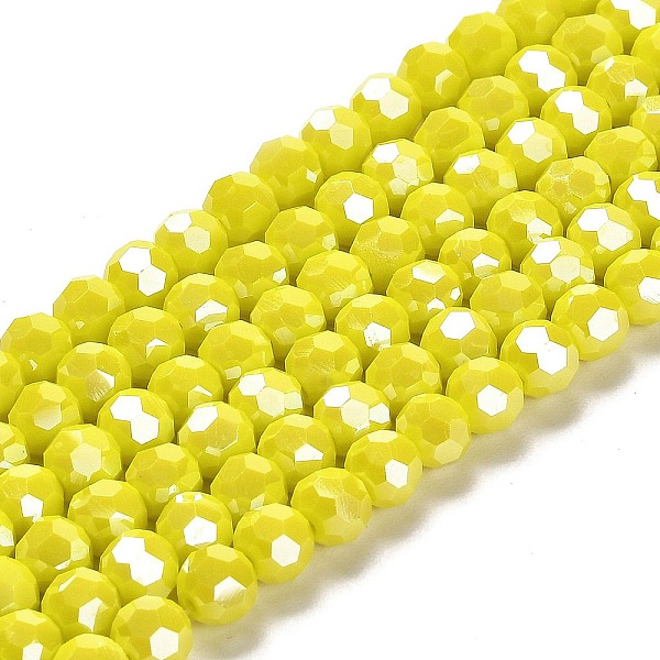 

PandaHall Electroplate Opaque Glass Beads Strands, Faceted(32 Facets), Pearl Luster Plated, Round, Yellow, 6mm, Hole: 1mm, about...