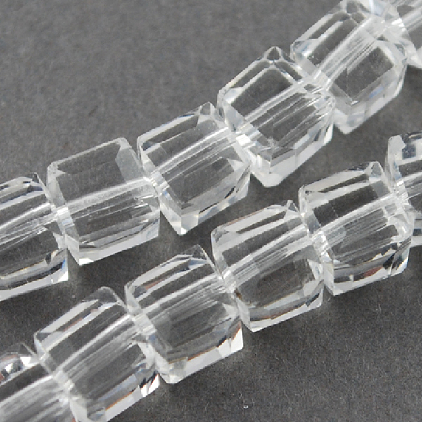 PandaHall Glass Bead Strands, Faceted, Cube, Clear, 3~4x3~4x3~4mm, Hole: 0.5mm, about 100pcs/strand, 13.5 inch Glass Cube Clear