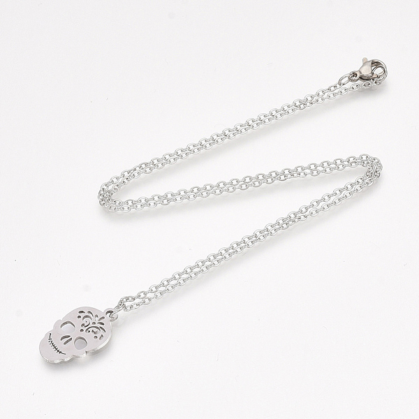 

PandaHall 201 Stainless Steel Pendant Necklaces, with Cable Chains, Sugar Skull, For Mexico Holiday Day of the Dead, Stainless Steel Color...