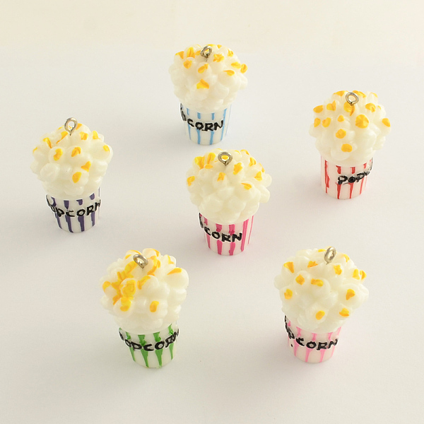 

PandaHall Popcorn Resin Pendants, Mixed Color, 37.5~39x22mm, Hole: 2mm Iron+Resin Food Multicolor