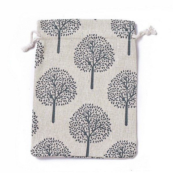 burlap packing pouches, drawstring bags, rectangle with tree of life pattern, colorful, 17.7~18x13.1~13.3cm