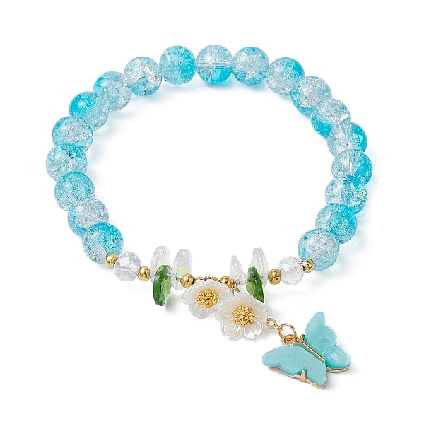 

PandaHall Glass Round Beaded Stretch Bracelet, Alloy Acrylic Butterfly & Glass Flower Charms Bracelet, Light Sky Blue, Inner Diameter: 2-1/8...