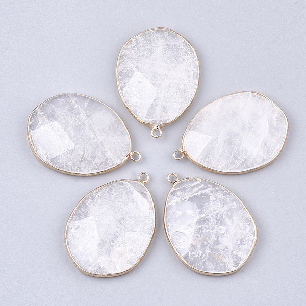 

PandaHall Natural Quartz Crystal Pendants, Rock Crystal Pendants, with Brass Findings, Faceted, teardrop, Golden, 44~45x31.5x8mm, Hole...