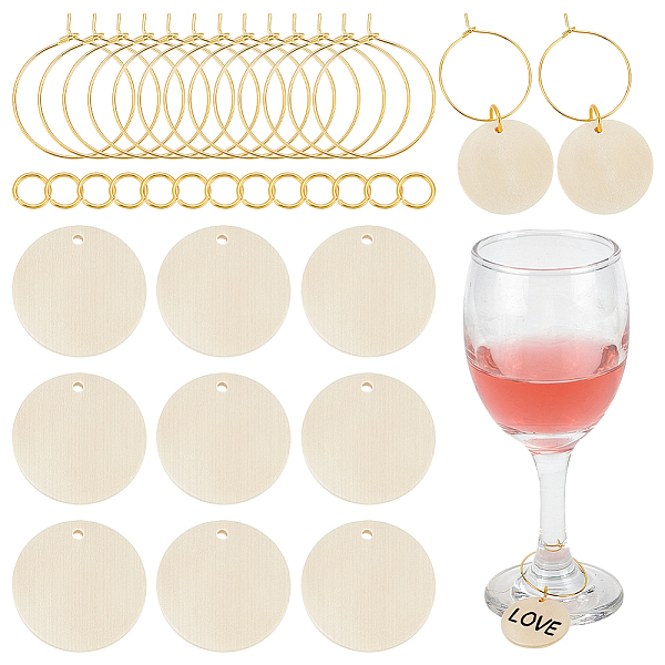 

PandaHall DIY Blank Flat Round Wine Glass Charms Making Kit, Including Unfinished Blank Wood Pendants, Brass Wine Glass Charm Rings & Jump..., Orange