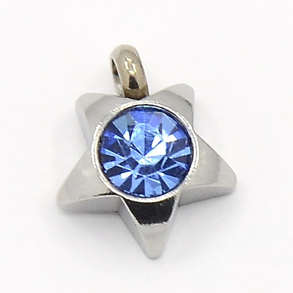

PandaHall 201 Stainless Steel Rhinestone Star Charm Pendants, Grade A, Faceted, Light Sapphire, 9x8x3mm, Hole: 1mm Stainless..., Blue