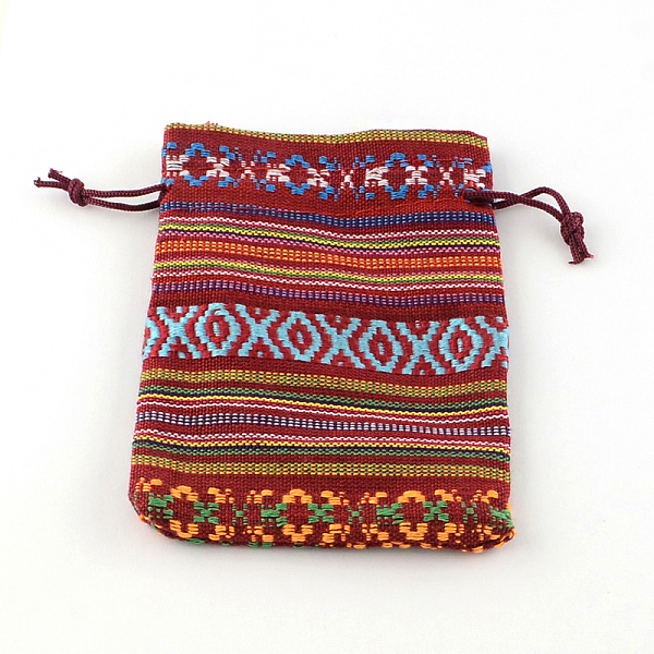 

PandaHall Ethnic Style Cloth Packing Pouches Drawstring Bags, Rectangle, FireBrick, 14x10cm Burlap Red