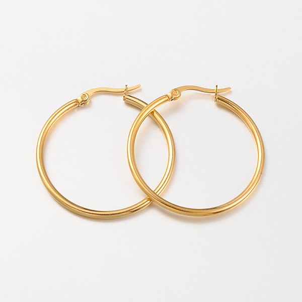 

PandaHall 304 Stainless Steel Hoop Earrings, Hypoallergenic Earrings, Ring Shape, Real 18K Gold Plated, 34~35x2mm, 12 Gauge, Pin: 1x0.7mm...
