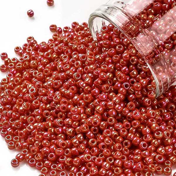

PandaHall TOHO Round Seed Beads, Japanese Seed Beads, (405) Opaque AB Cherry, 11/0, 2.2mm, Hole: 0.8mm, about 50000pcs/pound Glass Red