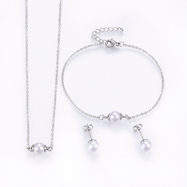 

PandaHall 304 Stainless Steel Jewelry Sets, Pendant Necklaces & Stud Earrings & Bracelets, with Acrylic Beads, Stainless Steel Color, 16.54...