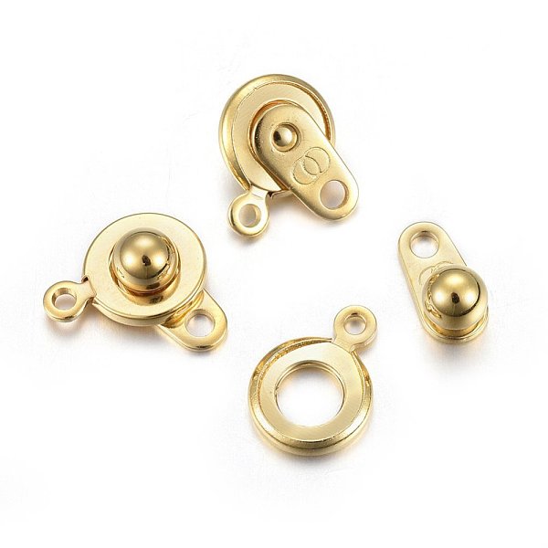 

PandaHall 201 Stainless Steel Snap Clasps, Real 24k Gold Plated, 15x9x5mm, Hole: 1.5~1.8mm 201 Stainless Steel