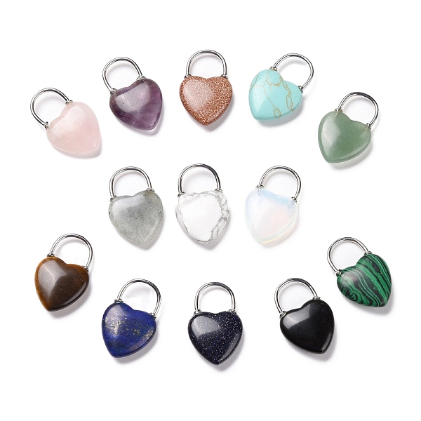 PandaHall Natural & Synthetic Gemstone Pendants, with Platinum Tone Brass Findings, Cadmium Free & Lead Free, Mixed Dyed and Undyed, Heart...