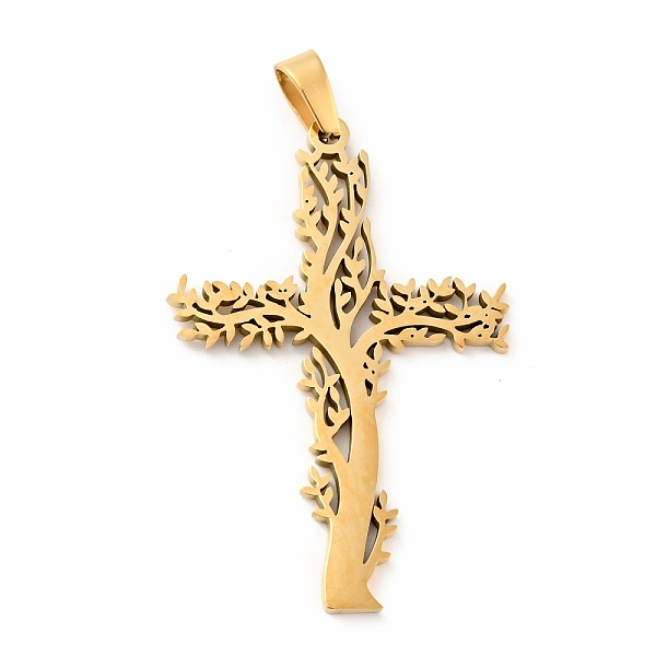 

PandaHall 201 Stainless Steel Pendants, Cross with Tree, Golden, 47x31.5x2mm, Hole: 6.5x4mm 201 Stainless Steel Cross