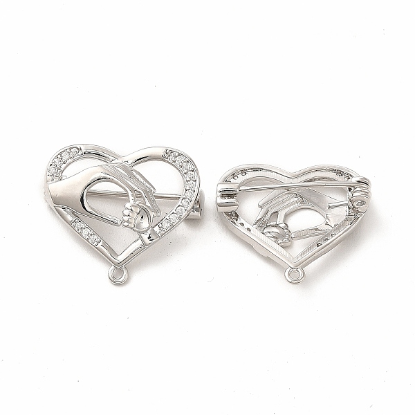 

PandaHall Cubic Zirconia Heart with Hand Brooch Pin, Brass Badge for Mother's Day, Platinum, 23x19.5x3.5~7.5mm, Hole: 1.2mm Brass+Cubic..., Clear