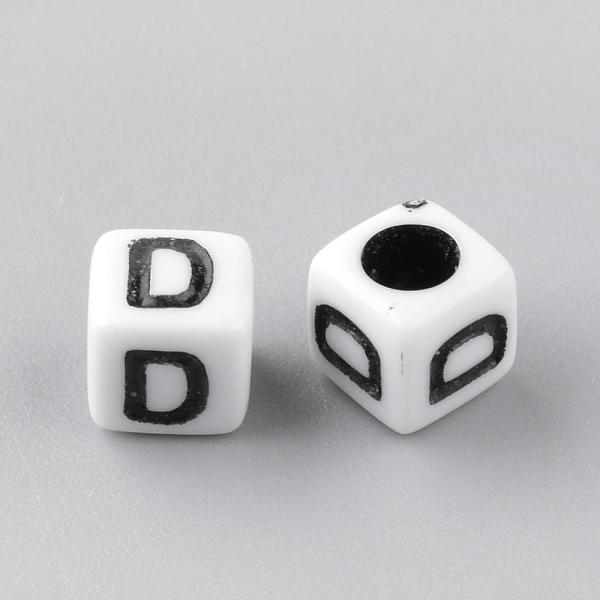 

PandaHall Opaque Acrylic Beads, Letter Style, Cube, Letter.D, 6x6x6mm, Hole: 3mm, about 3000pcs/500g Acrylic Letter D