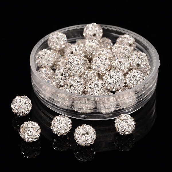 

PandaHall Polymer Clay Rhinestone Beads, Pave Disco Ball Beads, Grade A, Half Drilled, Round, Crystal, PP9(1.5.~1.6mm), 6mm, Hole: 1.2mm..., Clear
