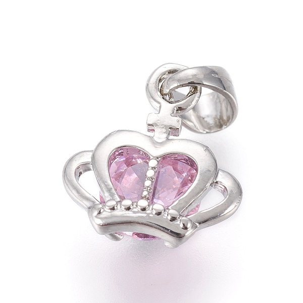 

PandaHall Brass Rhinestone Charms, Crown, Platinum, Light Rose, 11x10.5x5mm, Hole: 2.5x4mm Brass+Rhinestone Crown Pink