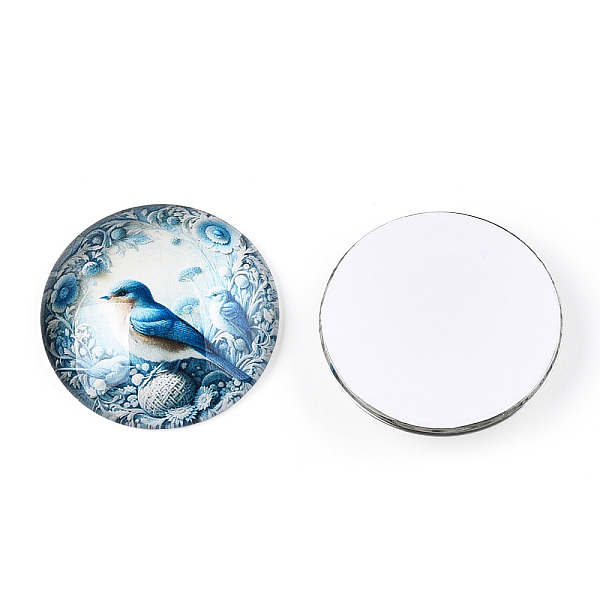 

PandaHall Glass Cabochons, Half Round,, Flower and Bird Pattern, Colorful, 35x9mm Glass Half Round Multicolor