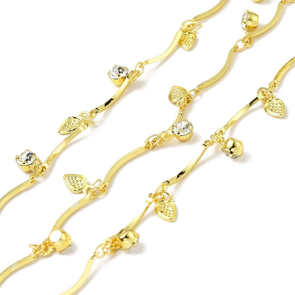 

PandaHall Handmade Eco-friendly Brass Curved Bar Link Chain, with Drop and Glass Charms, Long-Lasting Plated, Golden, Soldered, with Spool..., Clear
