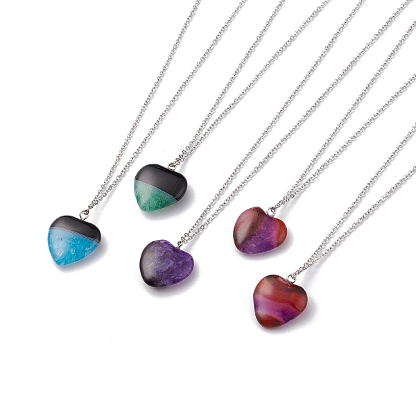 

PandaHall Dyed Natural Agate Heart Pendant Necklace, with 304 Stainless Steel Chain, Mixed Color, 17.91 inch(455mm) 304 Stainless Steel..., Multicolor