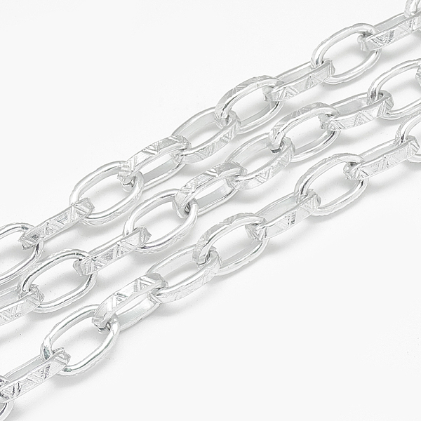 

PandaHall Aluminum Cable Chains, Textured, Unwelded, Flat Oval, Gainsboro, 17x10.2x3.5x2mm Aluminum Gray