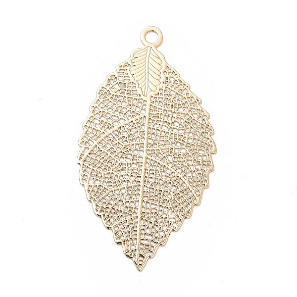 

PandaHall Rack Plating Brass Filigree Big Pendants, Long-Lasting Plated, Leaf, Light Gold, 54x30x0.3mm, Hole: 2.5mm Brass Leaf
